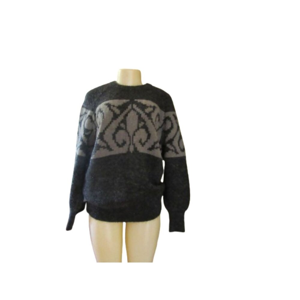 Vintage Guy Laroche Mohair Blend Sweater Mens XL Gray/Black Made In Italy